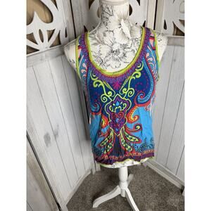 Flying Tomato Bright Colorful Boho Bright Blouse Top Size Large Tank